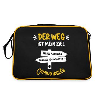 Pilgern Jakobsweg Pilger Camino Inglés Wanderer - Retro Tasche - Schwarz/Gold - Hinten