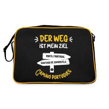 Der Weg Ist Mein Ziel Jakobsweg Camino Portugues - Retro Tasche - Schwarz/Gold - Hinten