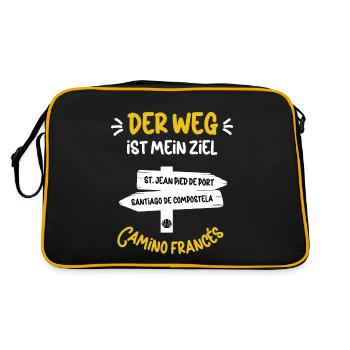 Jakobsweg Camino Frances Der Weg Ist Mein Ziel - Retro Tasche - Schwarz/Gold - Hinten