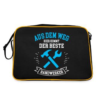 Aus Dem Weg Hier Kommt Der Beste Handwerker Spruch - Retro Tasche - Schwarz/Gold - Hinten