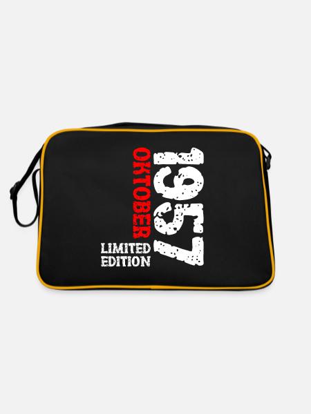 1957 Oktober Limited Edition 66. Geburtstag Deko - Retro Tasche - Schwarz/Gold - Hinten
