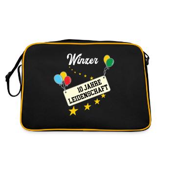Winzer 10 jähriges Jubiläum Weingut 10 Jahre Wein - Retro Tasche - Schwarz/Gold - Hinten