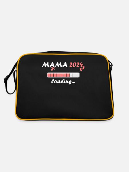 Mama 2024 Loading Schwangerschaft Bekanntgabe Baby - Retro Tasche - Schwarz/Gold - Hinten