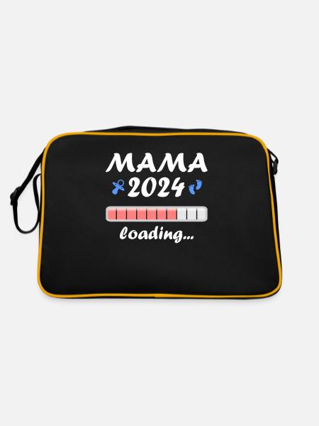 Mama 2024 Loading Schwangerschaft Bekanntgabe Baby - Retro Tasche - Schwarz/Gold - Hinten