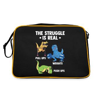 Struggle Is Real Dinosaurier Gym Fitness Saurier - Retro Tasche - Schwarz/Gold - Hinten