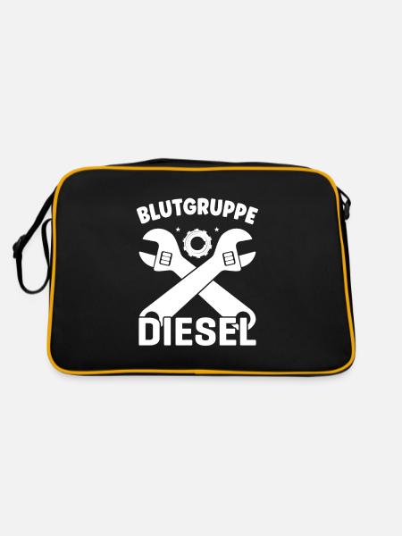 Blutgruppe Diesel Auto Mechatroniker Mechaniker - Retro Tasche - Schwarz/Gold - Hinten