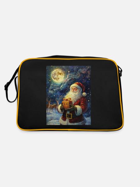 Weihnachtsmann Frauen Männer Kinder Weihnachten - Retro Tasche - Schwarz/Gold - Hinten