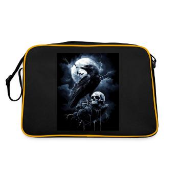 Rabe Totenkopf Mond Düster Gothic Schwarze Krähe - Retro Tasche - Schwarz/Gold - Hinten