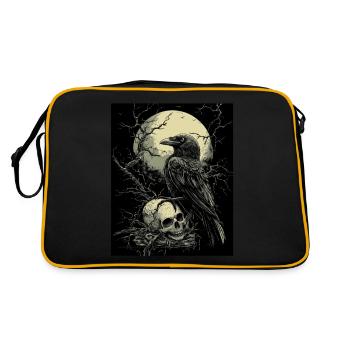 Rabe Totenkopf Mond Düster Gothic Schwarze Krähe - Retro Tasche - Schwarz/Gold - Hinten