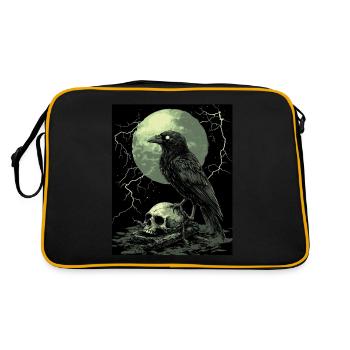 Rabe Totenkopf Mond Düster Gothic Schwarze Krähe - Retro Tasche - Schwarz/Gold - Hinten