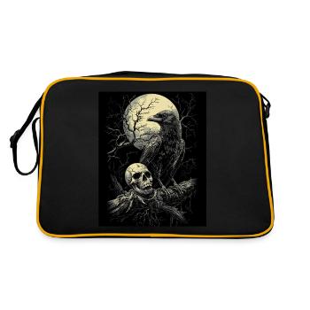 Raven Skull Moon Dark Gothic Black Crow - Retro Bag - black/gold - Back