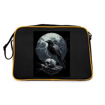 Rabe Totenkopf Mond Düster Gothic Schwarze Krähe - Retro Tasche - Schwarz/Gold - Hinten