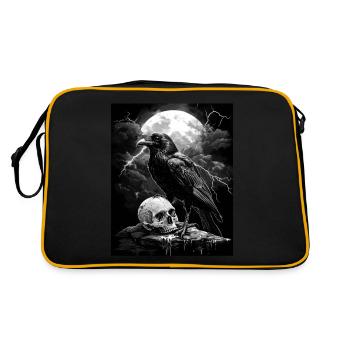Rabe Totenkopf Mond Düster Gothic Schwarze Krähe - Retro Tasche - Schwarz/Gold - Hinten