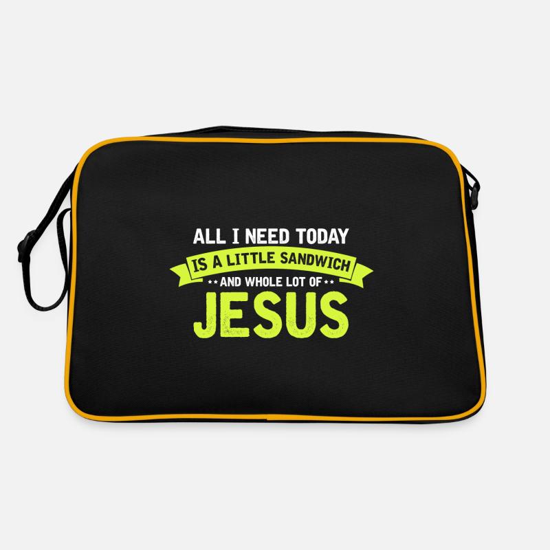 Jesus und Sandwich Gott Christus Christlich - Retro Tasche - Schwarz/Gold