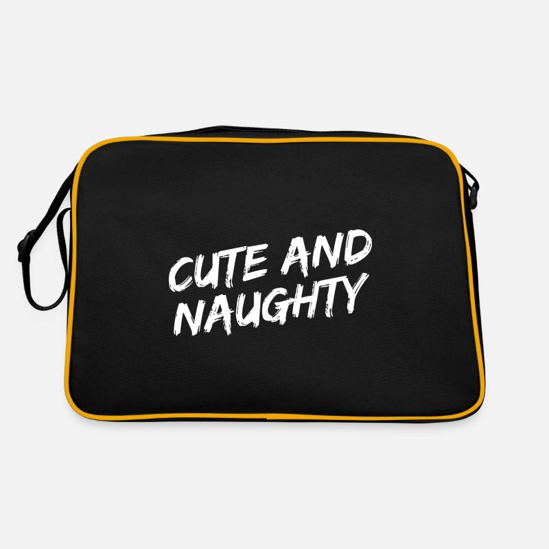 "Cute and Naughty" white brush font Retro Bag