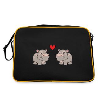 Nilpferd Comic Tier Paar Liebe - Retro Tasche - Schwarz/Gold - Hinten