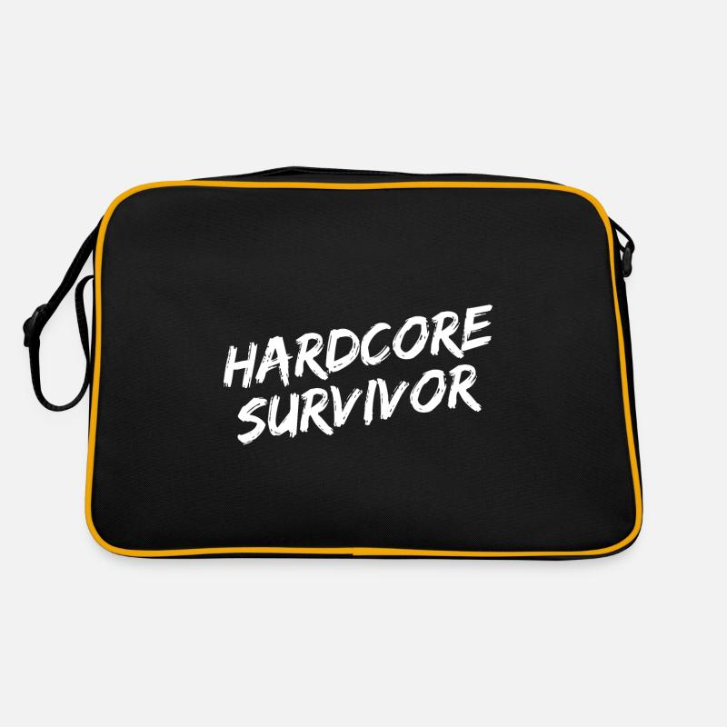 "Hardcore Survivor" Weiße Pinselschrift Retro Tasche