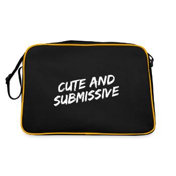 "Cute And Submissive" white brush font - Retro Bag - black/gold - Back