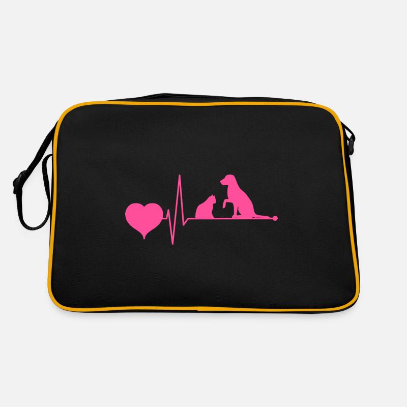 Katze und & Hund Mama Mutter Mom Pink Herzschlag - Retro Tasche - Schwarz/Gold