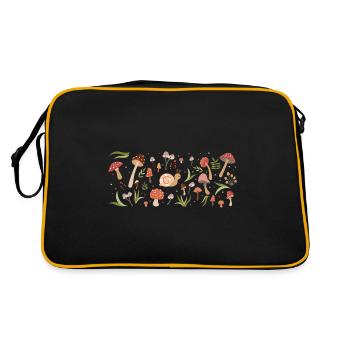 Herbstschnecke & Pilze (Landschaft) - Retro Tasche - Schwarz/Gold - Hinten