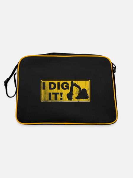 Retro Bagger Spruch Baggerfahrer Baustelle - Retro Tasche - Schwarz/Gold - Hinten