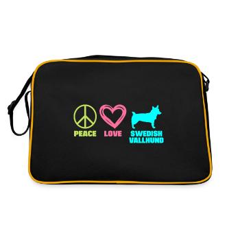Swedish Vallhund Västgötaspets Peace Love - Retro Tasche - Schwarz/Gold - Hinten