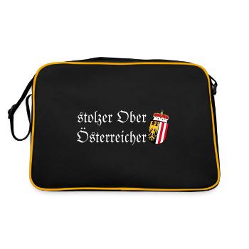 Stolzer Oberösterreicher Wappen Spruch Geschenk - Retro Tasche - Schwarz/Gold - Hinten