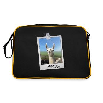 Lustiges Lama Alpaka Foto "Ernsthaft?" Spruch - Retro Tasche - Schwarz/Gold - Hinten
