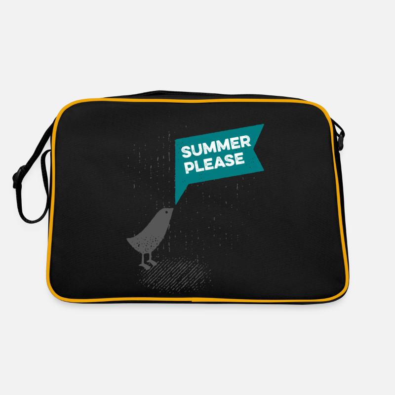 Süßer Vogel im Regen - Summer please - Retro Tasche - Schwarz/Gold