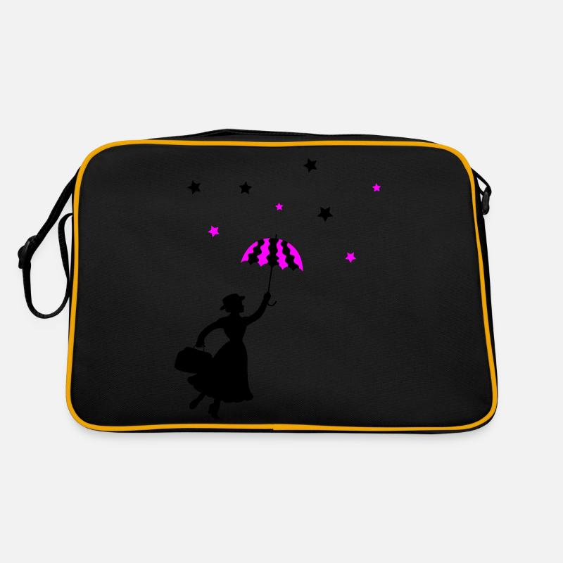 Frau Regenschirm - Retro Tasche - Schwarz/Gold