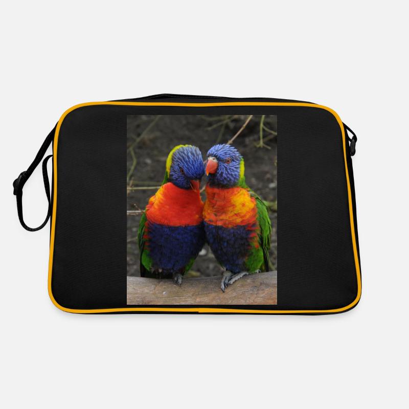 Zweisamkeit der Loris - Retro Tasche - Schwarz/Gold