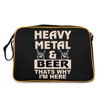 Heavy Metal & Bier, darum bin ich hier - Retro Tasche - Schwarz/Gold - Hinten
