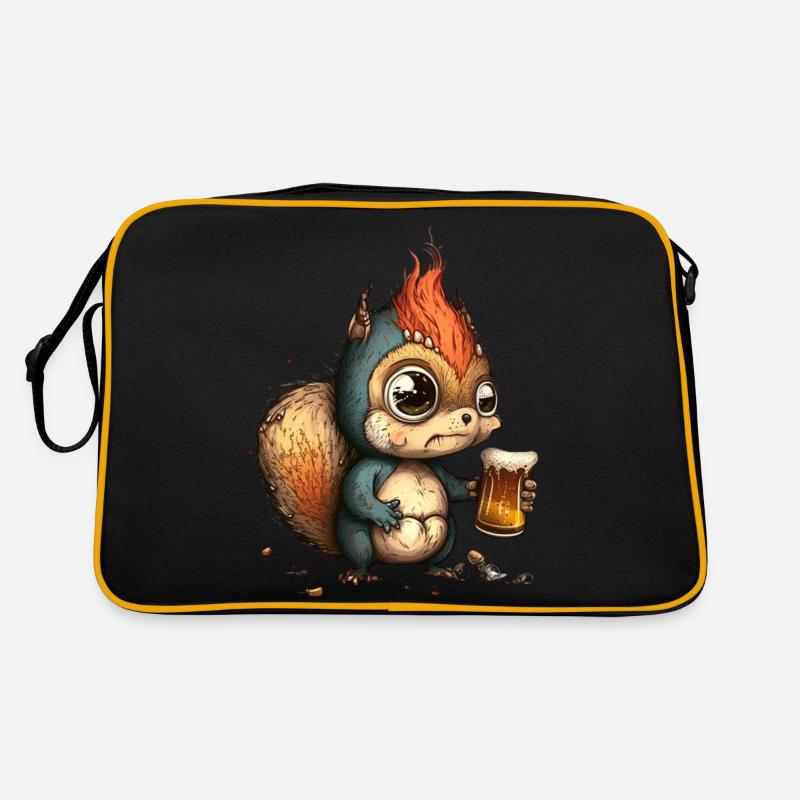 Lustiges Punk Eichhörnchen mit Bier Retro Tasche