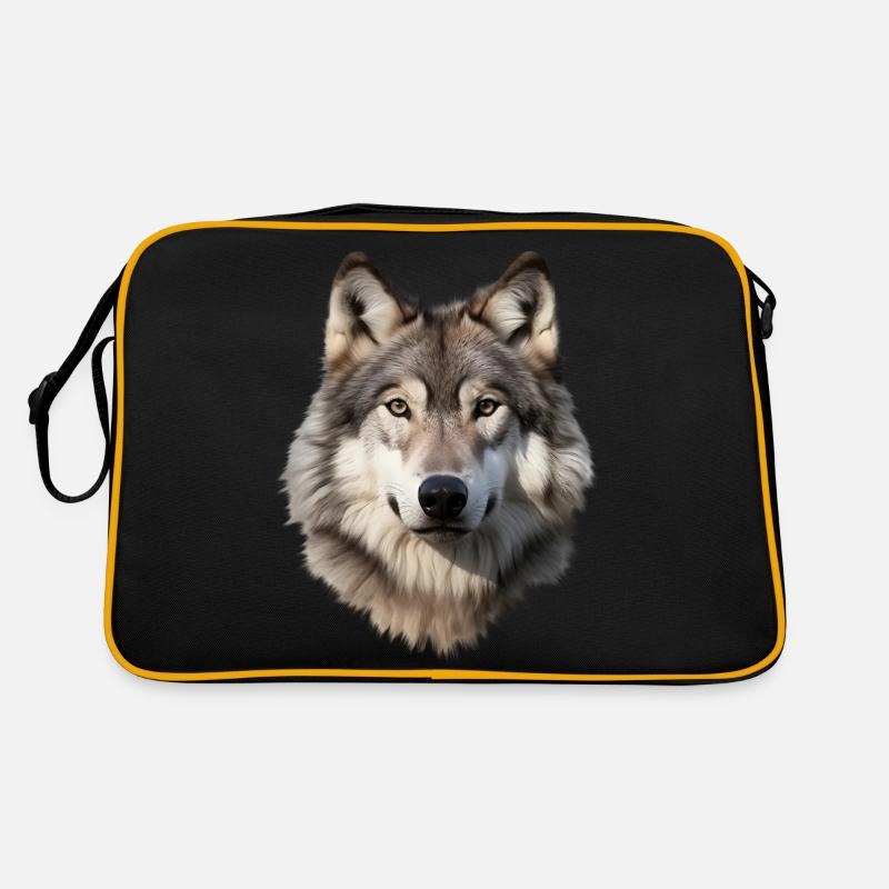 Wolf (weiß/grau) - Retro Tasche - Schwarz/Gold