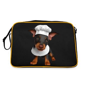 Dobermann Gastronom Hund Köche Dobermannwelpe - Retro Tasche - Schwarz/Gold - Hinten