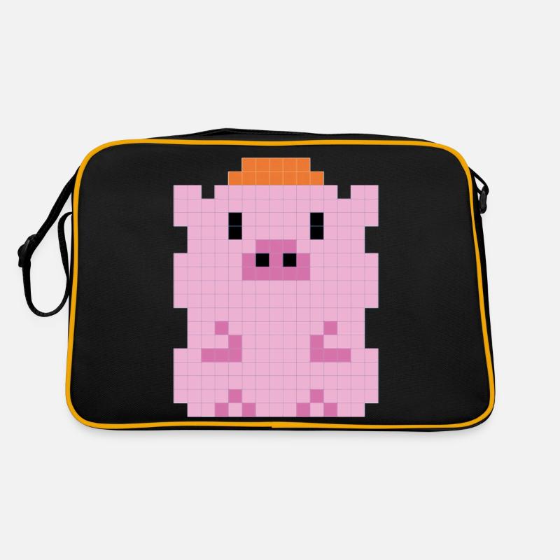 Un petit cochon avec un capuchon pixélisé - Sac Retro - noir/or