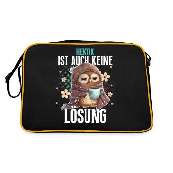 Eule Kaffee Hektik Ist Auch Keine Lösung - Retro Tasche - Schwarz/Gold - Hinten