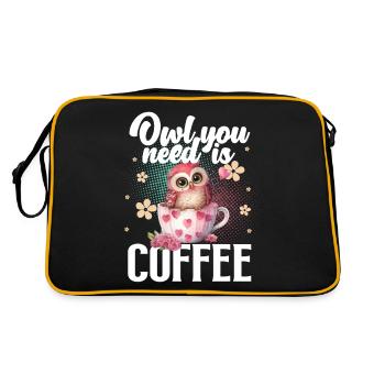 Eule Kaffee - Retro Tasche - Schwarz/Gold - Hinten