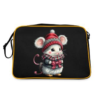 Niedliche Weihnachtsmaus - Retro Tasche - Schwarz/Gold - Hinten