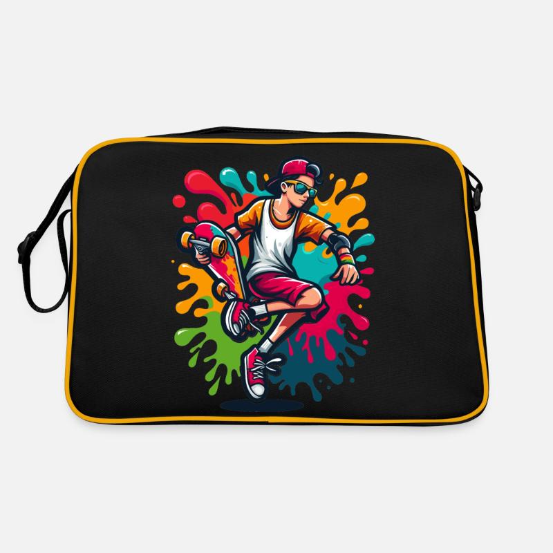 Skateboard mit Farbklecksen Retro Tasche