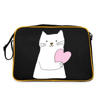 katze weiss mit herz - Retro Tasche - Schwarz/Gold - Hinten