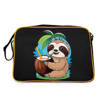 Relaxed Faultier mit Kokosnuss – Sommer-Vibes - Retro Tasche - Schwarz/Gold - Hinten