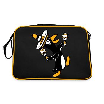 Pingouin, hochet, fête, culture mexicaine, chapeau, Fun - Sac Retro - noir/or - Dos