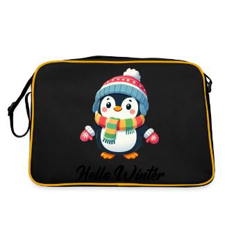 pinguin comic winter - Retro Tasche - Schwarz/Gold - Hinten