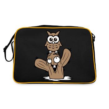 hibou cactus désert 2 amis équipe heureuse dessin animé - Sac Retro - noir/or - Dos