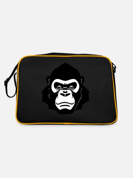 Harter Gorilla im Cartoon Stil - Retro Tasche - Schwarz/Gold - Hinten