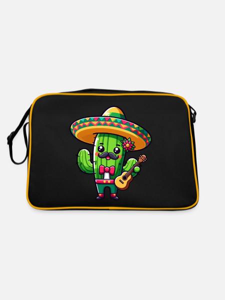 Cinco de Mayo Kaktus Mariachi Gitarrist - Retro Tasche - Schwarz/Gold - Hinten