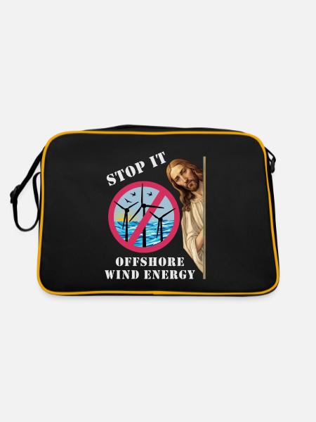 Offshore Windenergie Stopp - Retro Tasche - Schwarz/Gold - Hinten