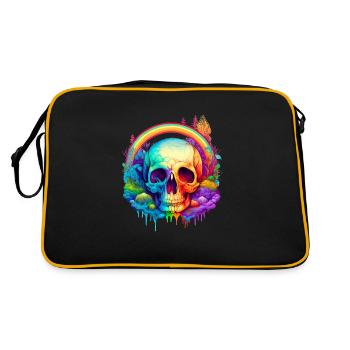Totenkopf Skizze mit bunten Wasserfarben - Retro Tasche - Schwarz/Gold - Hinten