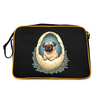 Pug Hatches from Eggshell - Cute - Retro Bag - black/gold - Back